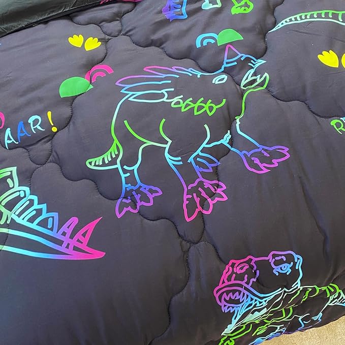 7 Piece Boys Dinosaur Comforter Bedding Set Bed in A Bag Full Size for Kid Girls Teens Dinosaurs Animal 3D Print Gradient Line Bedding Set with Comforter Sheet Set Pillowcase and Sham - LeafyLoom