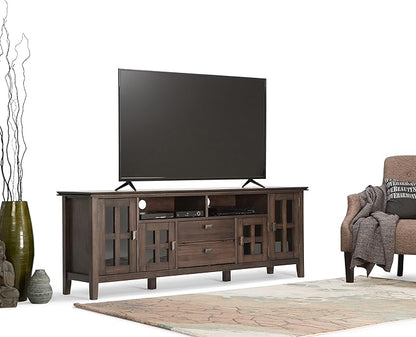 SIMPLIHOME Artisan SOLID WOOD 72 Inch Wide Transitional TV Media Stand in Natural Aged Brown for TVs up to 80 Inch, For the Living Room and Entertainment Center - LeafyLoom