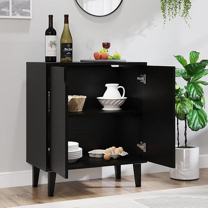 Panana 2 Door Kitchen Buffet Storage Cabinet Accent Console Table for Kitchen Dining Living Room Hallway Office (Black) - LeafyLoom