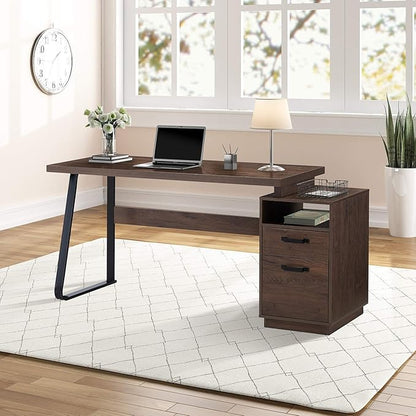 NicBex Laik-DW-00004-DX Desks, 65.3" W x 23.6" D x 30" H, Brown - LeafyLoom