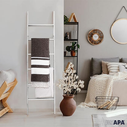 Ilyapa Blanket Ladder for The Living-Room - Rustic Decorative Quilt Ladder with Folding Construction for Easy Storage, White Weathered Wood - LeafyLoom