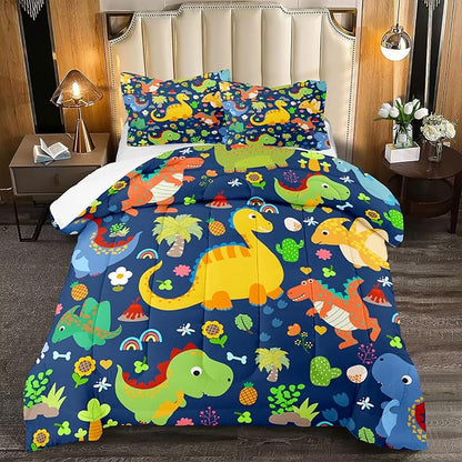 Dinosaur Bedding Full for Boys - Dinosaur Bedding Set for Kids Bedroom Dinosaur Bedding Full Blue Dinosaur Comforter Boys Room Decor Dinosaur Comforter, Full (1 Comforter 2 Pillowcases) - LeafyLoom