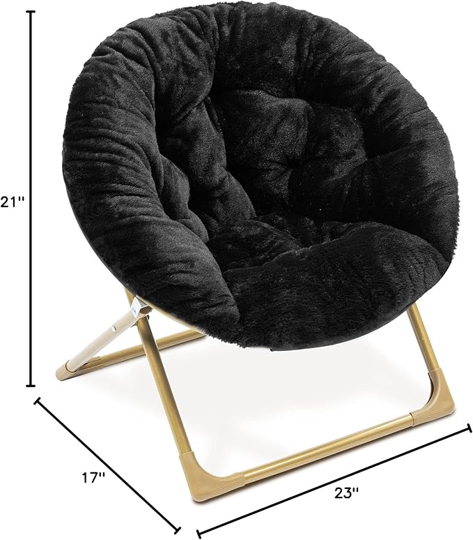 Milliard Mini Cozy Chair for Kids, Sensory Faux Fur Folding Saucer Chair for Toddlers, Black - LeafyLoom