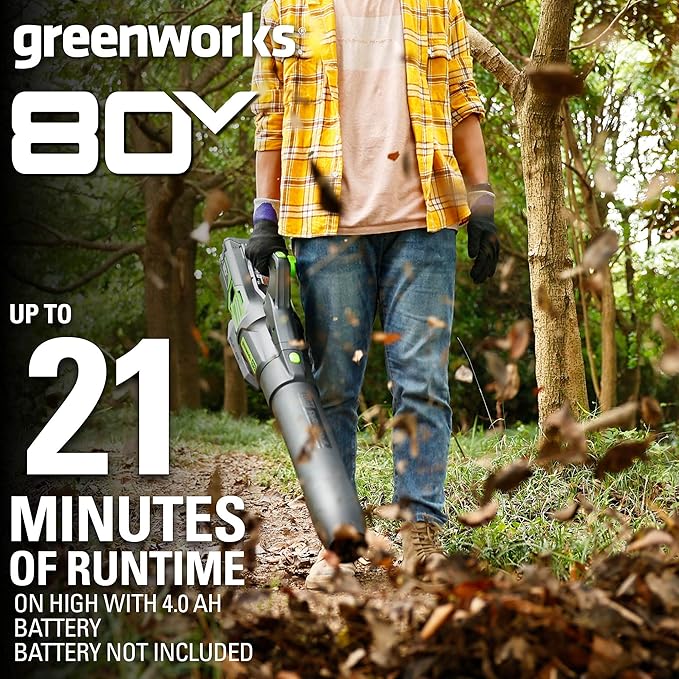 Greenworks 80V (170 MPH / 730 CFM / 75+ Compatible Tools) Cordless Brushless Axial Leaf Blower, Tool Only, 80 Volts - LeafyLoom