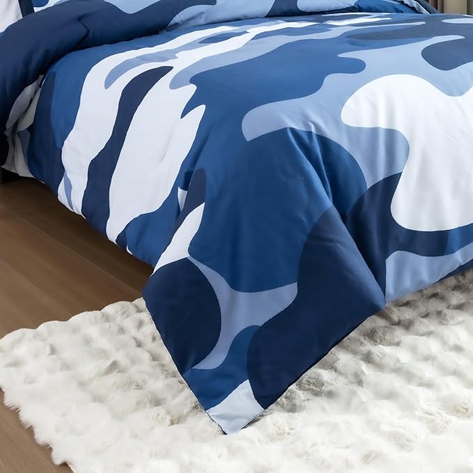 Meeting Story Camouflage Bedding Set, Colorful Pattern Style Comforter Set, 5 PCS One Comforter Two Pillowcases Two Sheets in One Bag, All Season Bedspread for Teens Adults (Navy,Twin 5Pcs) - LeafyLoom