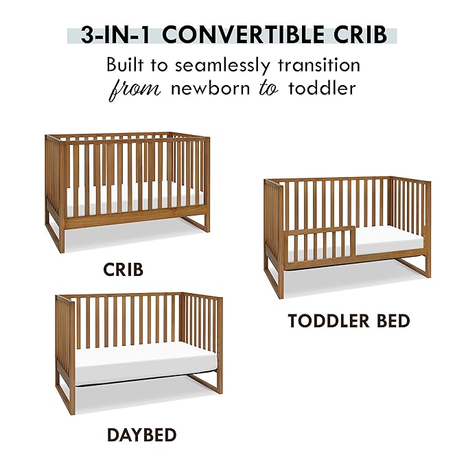 Davinci Hunter 3-in-1 Convertible Crib, Chestnut, Easy Assemble, Greenguard Gold Certified - LeafyLoom