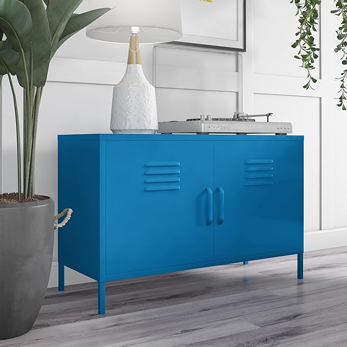 Novogratz Cache 2 Door Metal Locker Accent Storage Cabinet, Blue - LeafyLoom