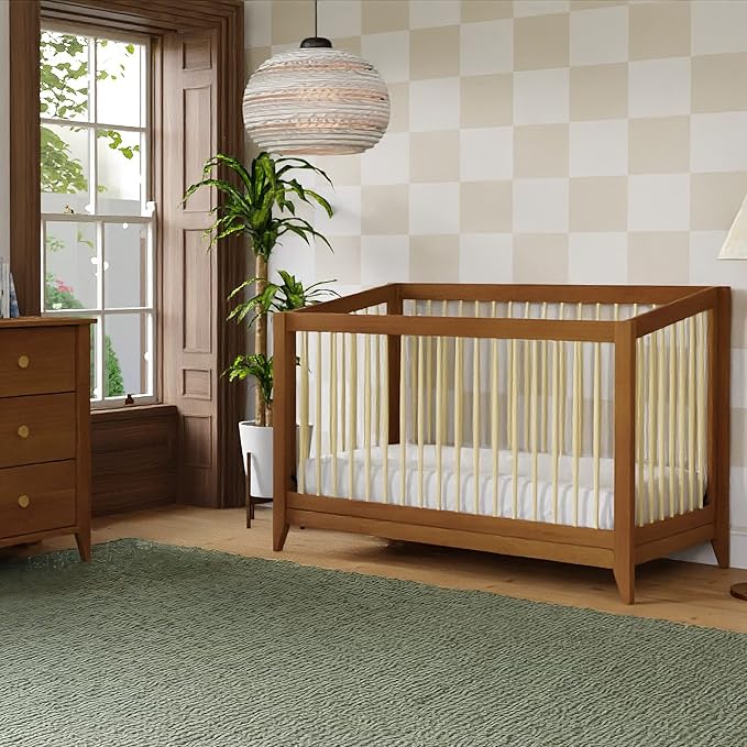 Babyletto Sprout 4-in-1 Convertible Crib with Toddler Bed Conversion Kit in Chestnut and Natural, Greenguard Gold Certified - LeafyLoom