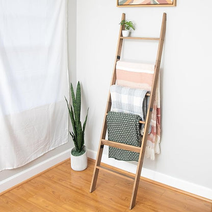 Ilyapa Blanket Ladder for The Living-Room - Rustic Decorative Quilt Ladder with Folding Construction for Easy Storage, Brown Weathered Wood - LeafyLoom