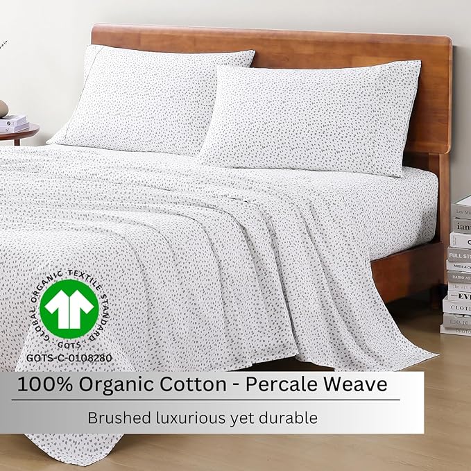 LANE LINEN 100% Organic Cotton Twin XL Sheets Set 3-Piece Pure Percale Soft Bedding Breathable Fits Mattress Upto 15" Deep - Haze Grey - LeafyLoom