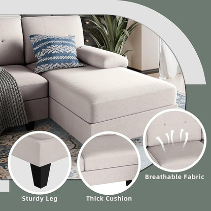 Shintenchi Sectional Couches for Living Room, U Shaped Sofa Couch with Double Chaise, 4-Seat Living Room Furniture Sets with Soft Cushion & Linen Fabric, Creamy White - LeafyLoom