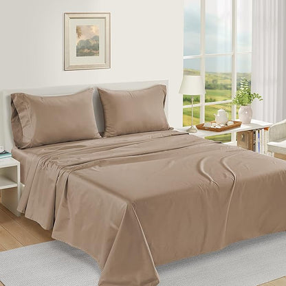 LANE LINEN 100% Egyptian Cotton Bed Sheets - 1000 Thread Count 4-Piece Taupe King Set Bedding Sateen Weave Luxury Hotel 16" Deep Pocket (Fits Upto 17" Mattress) - LeafyLoom