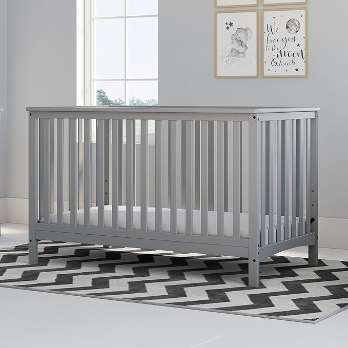 Storkcraft Hillcrest 4-in-1 Convertible Crib (Pebble Gray) - Converts to Daybed, Toddler Bed, and Full-Size Bed, Fits Standard Full-Size Crib Mattress, Adjustable Mattress Support Base - LeafyLoom