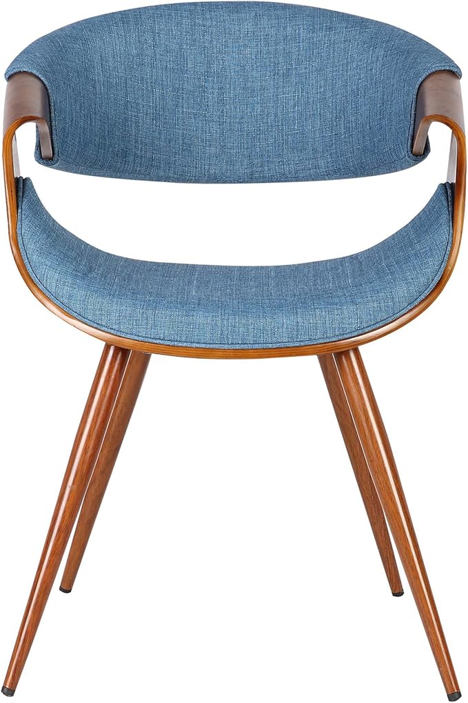 Armen Living Butterfly Mid Century Modern Upholstered Fabric Wood Dining Accent Chair for Kitchen Table Desk Vanity, 21D x 22W x 29H in, Blue/Walnut - LeafyLoom