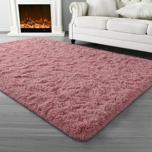 Super Soft Fluffy Shaggy Rugs for Living Room Bedroom, Fuzzy Plush Area Rugs for Girls Kids Room Nursery Home Decor, Furry Dorm Rug Cute Non-Slip Indoor Floor Carpet 6x9 Feet, Blush - LeafyLoom