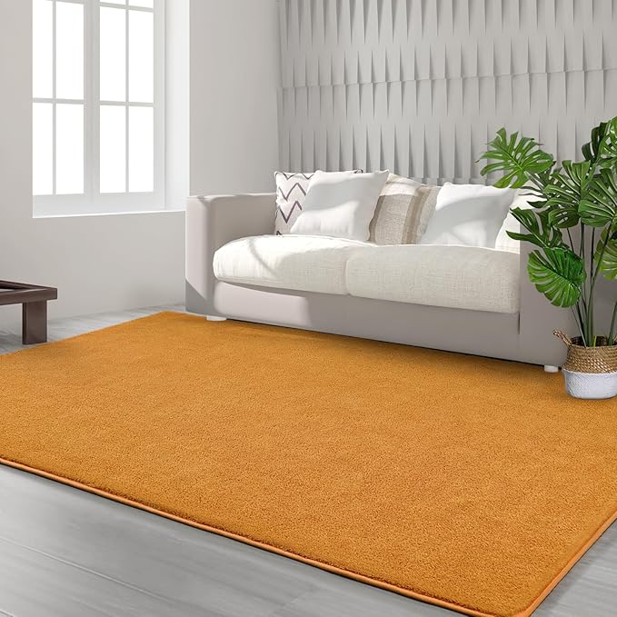 Area Rugs for Bedroom Living Room, 4x6 Orange Super Soft Comfy Thickened Memory-Foam Indoor Carpets, Modern Aesthetic Minimalist Carpet for Boys Girls Adults Apartment Nursery Home Décor - LeafyLoom