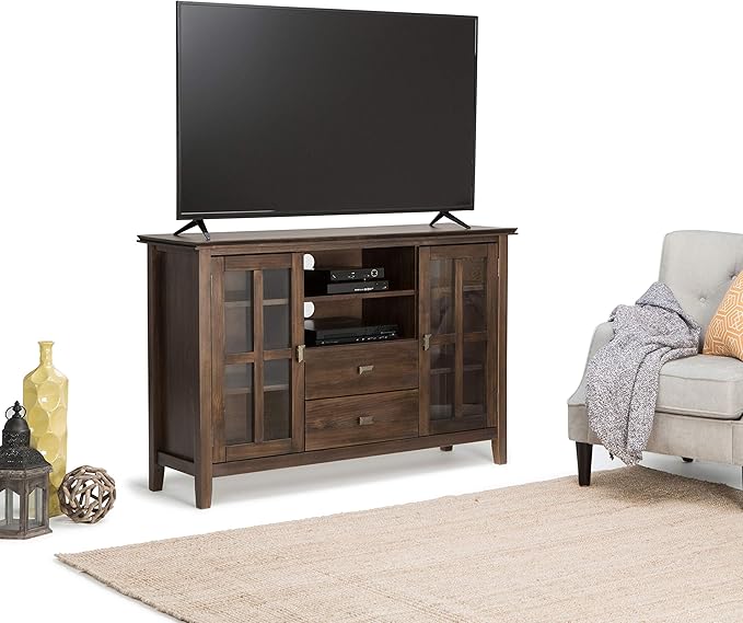 SIMPLIHOME Artisan SOLID WOOD 53 Inch Wide Transitional TV Media Stand in Natural Aged Brown for TVs up to 60 Inches, For the Living Room and Entertainment Center - LeafyLoom