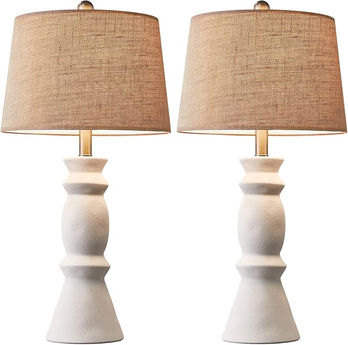 Oneach 25.75'' Farmhouse Ceramic Table Lamp for Living Room White Bedside Lamps Office White Table Lamp Set of 2 for Bedroom Retro Nightstand Lamp End Table Lamps - LeafyLoom