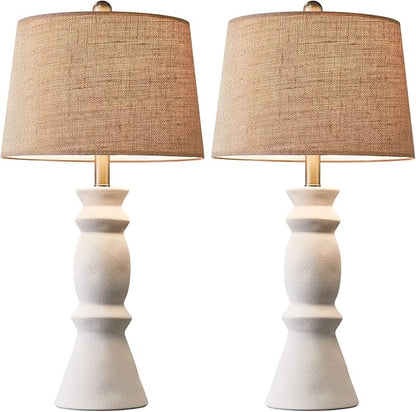 Oneach 25.75'' Farmhouse Ceramic Table Lamp for Living Room White Bedside Lamps Office White Table Lamp Set of 2 for Bedroom Retro Nightstand Lamp End Table Lamps - LeafyLoom