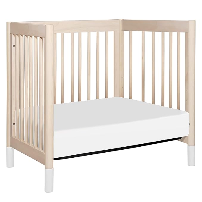 Babyletto Gelato 4-in-1 Convertible Mini Crib in Washed Natural and White, Greenguard Gold Certified - LeafyLoom