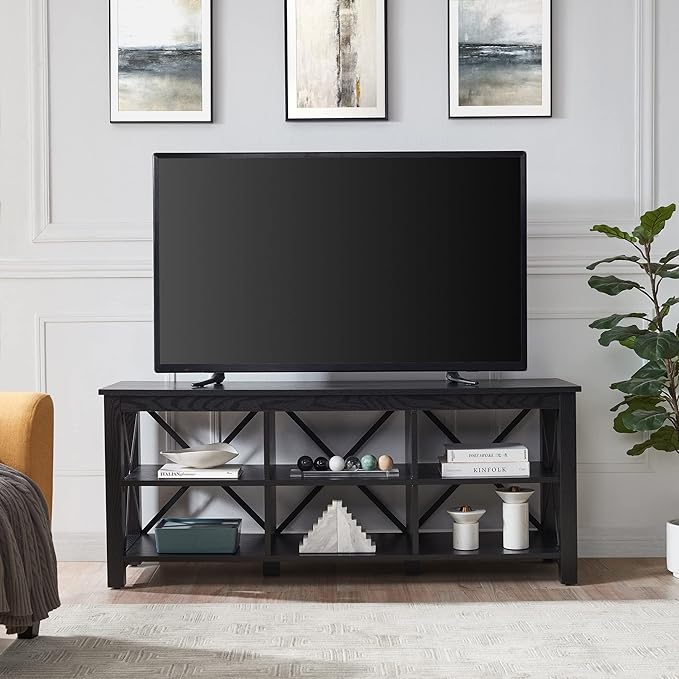 Henn&Hart Rectangular TV Stand for TV's up to 65" in Black, TV Stands for the Living Room - LeafyLoom