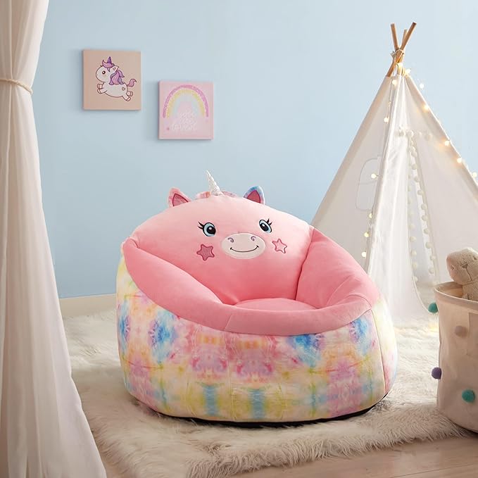 Heritage Kids Micromink Squishy Bean Bag Chair for Kids Ages 3+, Figural Unicorn - LeafyLoom