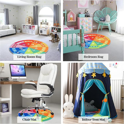 Eanpet Alphabet Circle Rug for Nursery 4ft Round Area Rug for Boys and Girls Nonslip Kids Carpet for Playroom Educational Baby Play Mat Large Indoor Floor Mats for Children Toddlers,Rainbow - LeafyLoom