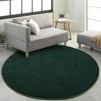 Round Area Rugs for Bedroom Living Room, 6x6 Dark Green Super Soft Comfy Thickened Memory-Foam Indoor Circle Carpet, Modern Aesthetic Minimalist Carpet for Boys Girls Adults Nursery Home Décor - LeafyLoom