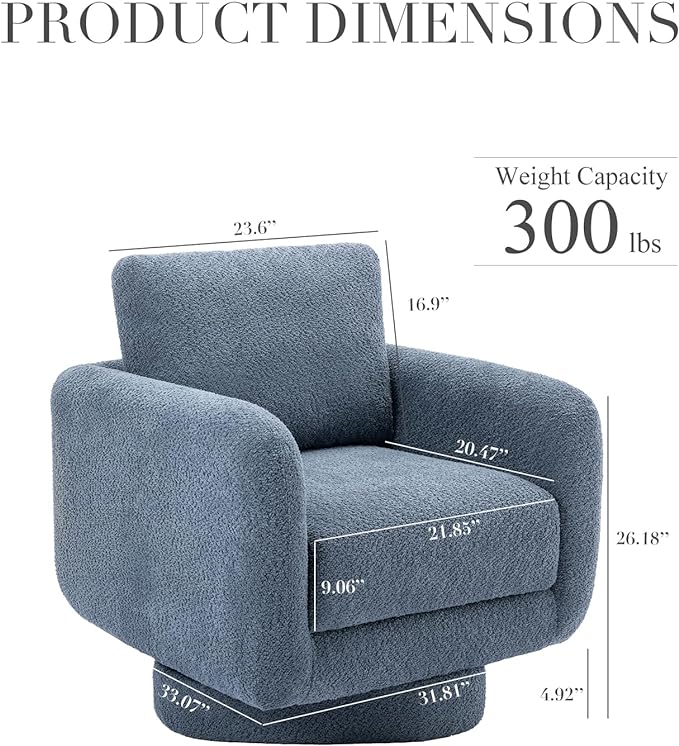 COLAMY Swivel Accent Chairs for Living Room, 32Inches Wide Upholstered Armchair with Plush Back Pillow, Modern Sofa Corner Barrel Chair for Nursery/Living Room/Bedroom-Blue - LeafyLoom