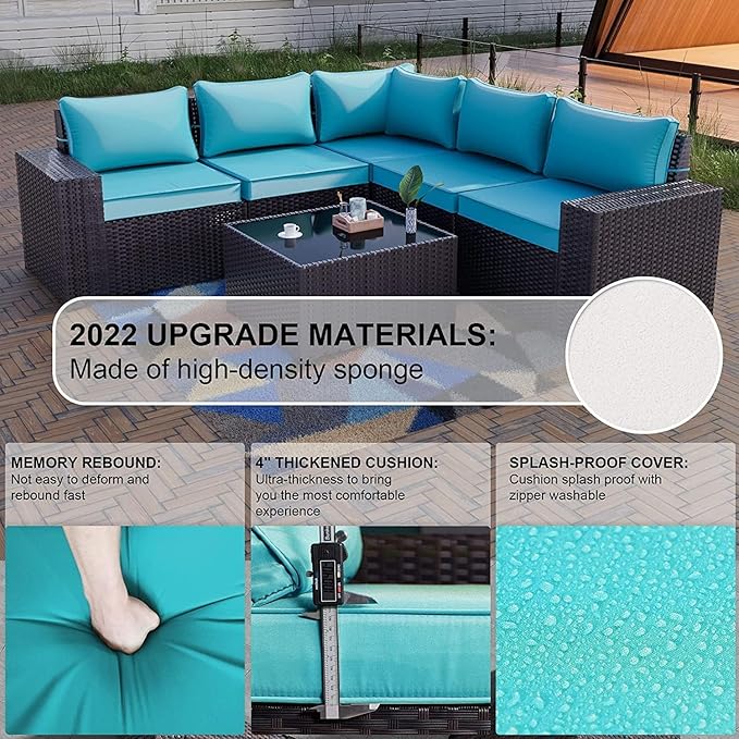 Kullavik 13PCS Outdoor Patio Furniture Set with 43" 55000BTU Gas Propane Fire Pit Table PE Wicker Rattan Sectional Sofa Patio Conversation Sets,Blue - LeafyLoom