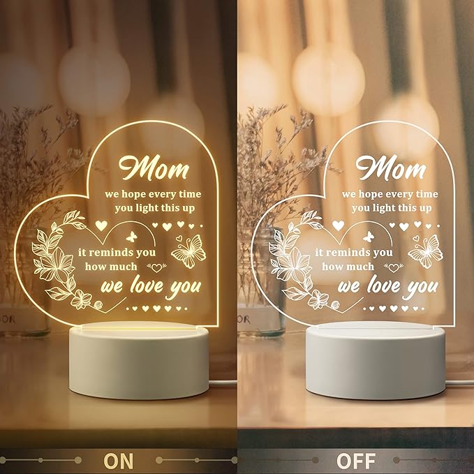 Mothers Day Gift for Mom from Daughter or Son, Thoughtful Birthday Gifts for Mom - Heart-shaped Night Light with Warm Words - Best Mom Gift Ideas - Perfect Mom Birthday Gifts - LeafyLoom