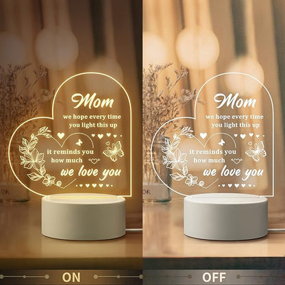 Mothers Day Gift for Mom from Daughter or Son, Thoughtful Birthday Gifts for Mom - Heart-shaped Night Light with Warm Words - Best Mom Gift Ideas - Perfect Mom Birthday Gifts - LeafyLoom