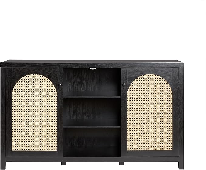 Walker Edison Boho Arched Rattan 2-Door Sideboard, 58 Inch, Black - LeafyLoom