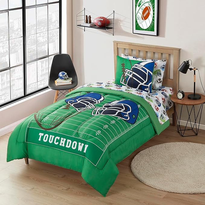 Kids Bedding Set Bed in a Bag for Boys and Girls Toddlers Printed Sheet Set and Comforter, Twin, Football - LeafyLoom