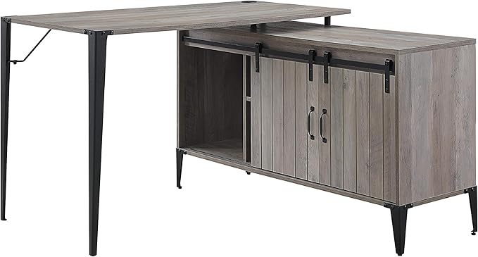 NicBex Laik-DW-00069-DX Desks, 48" W x 48" D x 31" H, Gray Oak+Black - LeafyLoom