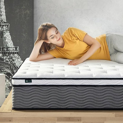 ZINUS 12 Inch True Support Hybrid Mattress [New Version], Queen, Fiberglass free, Medium Feel, Motion Isolation, Certified Safe Foams & Fabric, Mattress in A Box - LeafyLoom