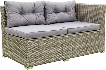 4-Piece Patio Furniture Outdoor Sofa Set, Wicker Sectional Loveseat Couch with Large Storage Box and Glass Table, for Garden Backyard Porch, 1, Gray - LeafyLoom