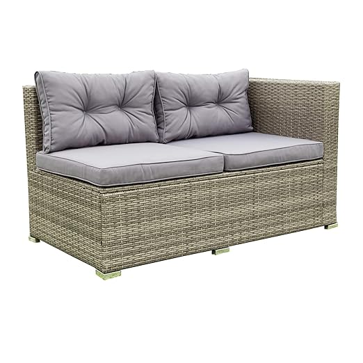 Patio Furniture Set, 4 Pieces PE Wicker Rattan Outdoor Conversation Sectional Sofa with Tempered Glass Table and Storage Box, for Backyard Lawn Garden Lown Porch, E-Grey - LeafyLoom