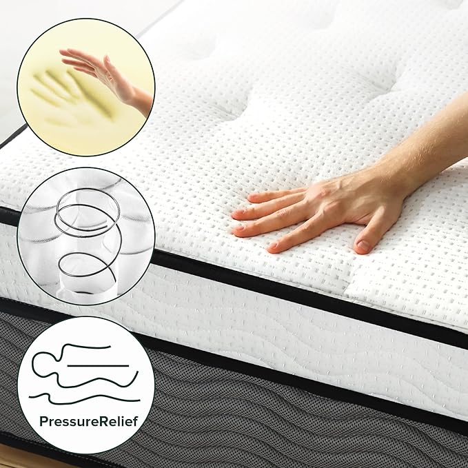 ZINUS 12 Inch True Support Hybrid Mattress [New Version], Queen, Fiberglass free, Medium Feel, Motion Isolation, Certified Safe Foams & Fabric, Mattress in A Box - LeafyLoom