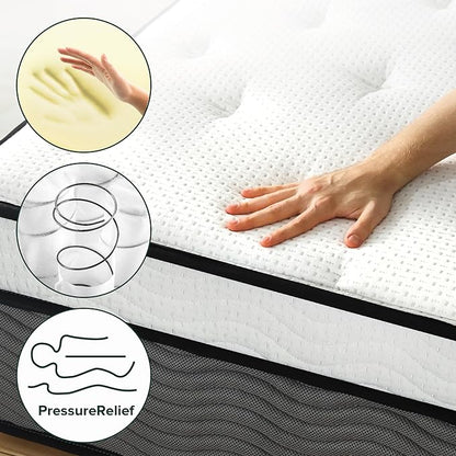 ZINUS 12 Inch True Support Hybrid Mattress [New Version], Queen, Fiberglass free, Medium Feel, Motion Isolation, Certified Safe Foams & Fabric, Mattress in A Box - LeafyLoom