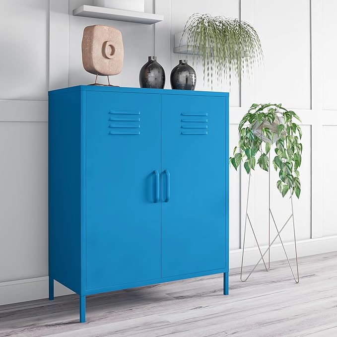 Novogratz Cache 2 Door Metal Locker Storage, Blue Cabinet - LeafyLoom