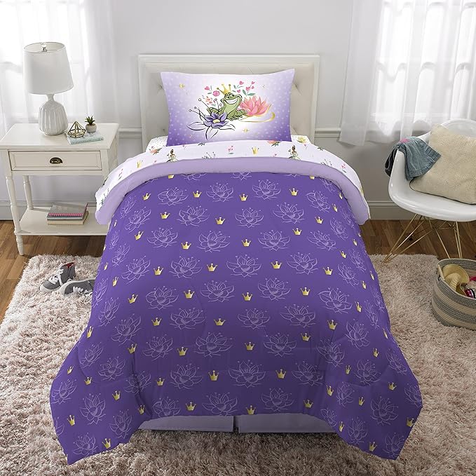 Disney Princess Tiana Kids Bedding Super Soft Microfiber Comforter And Sheet Set, 4 Piece Twin Size, "Official" Disney Product By Franco - LeafyLoom