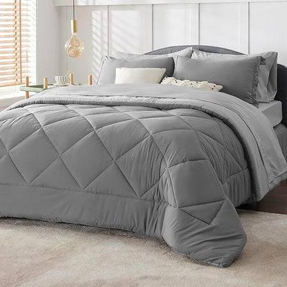 Bedsure King Size Comforter Set - 7 Pieces Reversible King Bed in a Bag, King Bed Set with Comforters, Sheets, Pillowcases & Shams - LeafyLoom