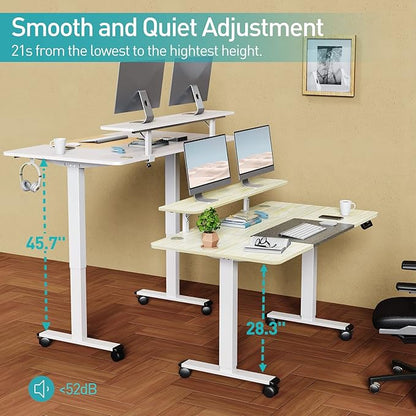 WOKA 55 x 28 Inch Electric Standing Desk with Wheels, Height Adjustable Stand up Desk with a Monitor Stand Riser, Standing Computer Desk with Memory Controllers, Adjustable Desks for Home Office - LeafyLoom