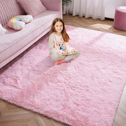 Softlife Pink Fluffy Area Rugs for Living Room, 6x9 Feet Rug for Bedroom Ultra Soft Girls and Boys Room Kids Room Nursery Rug, Shaggy Fur Indoor Plush Modern Floor Carpet Christmas Decor, Pink - LeafyLoom