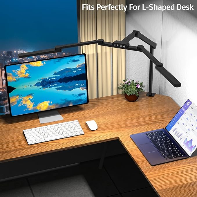 Transformable LED Desk Lamp, 41.5" Large Architect Desk Lamp with Clamp, 3 Light Bars Desk Light for Home Office, 24W Auto Dimming Office Lighting Table Light for L Shaped Desk - LeafyLoom