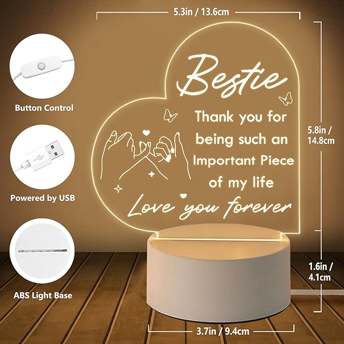 to My Bestie Gifts, Best Friend Birthday Gifts Night Light, Friendship Gifts for Women Friends, Best Friend Christmas Valentines Day Gift - LeafyLoom