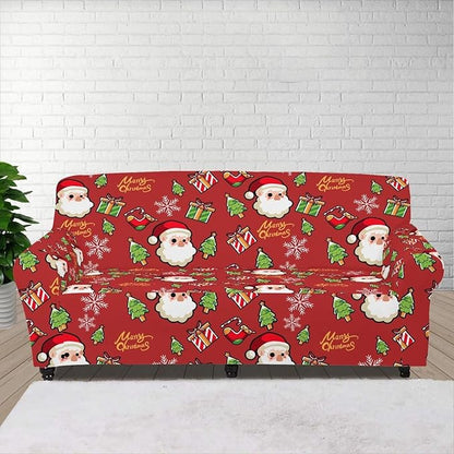 FKELYI Christmas Decor Red Sofa Slipcover for Living Room Santa Claus Sofa Couch Cover with Elastic Bottom Non-Slip Furniture Protector L FKELYI