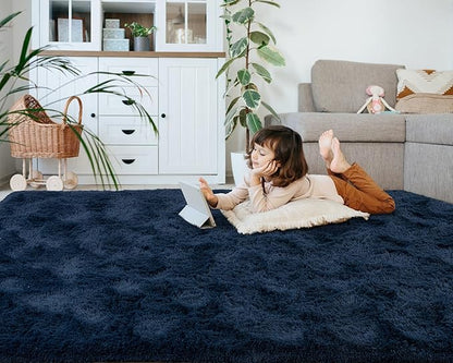 Softlife Rug for Bedroom 4x5.3 Feet Area Rug for Living Room Soft Shaggy Rugs for Kids Room Fluffy Fuzzy Carpet Long Plush Bedside Rug Nursery Christmas Home Christmas Decor for Boys Girls, Navy Blue - LeafyLoom