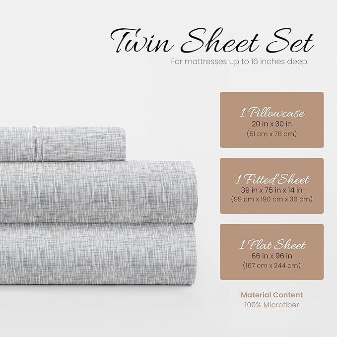 Linen Market 3 Piece Twin Bedding Sheet Set (Light Gray Chambray) - Sleep Better Than Ever with These Ultra-Soft & Cooling Bed Sheets for Your Twin Size Bed - Deep Pocket Fits 16" Mattress - LeafyLoom